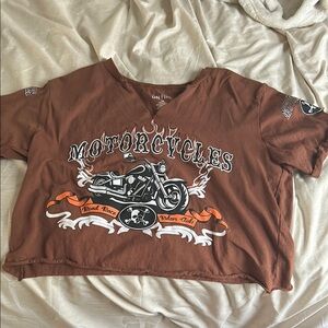 Brown Graphic Motorcycle Crop Top